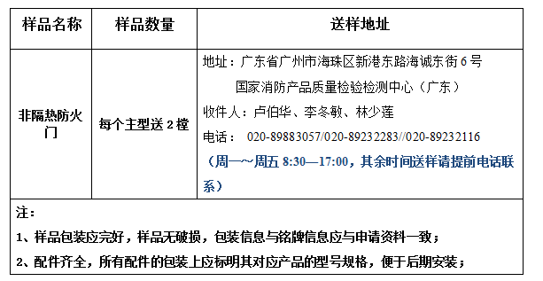 非隔熱防火門產(chǎn)品認證型式試驗業(yè)務辦理指南（廣東所）