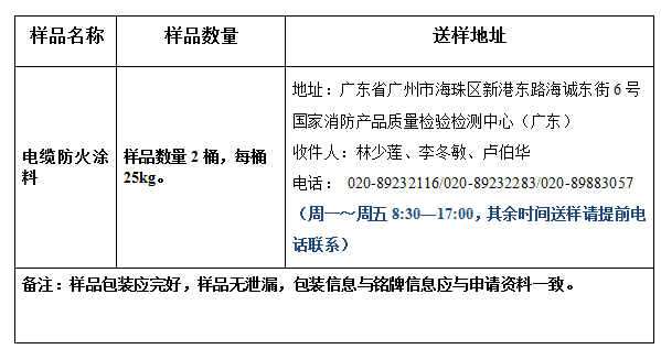 電纜防火涂料產品認證型式試驗業務辦理指南（廣東所）