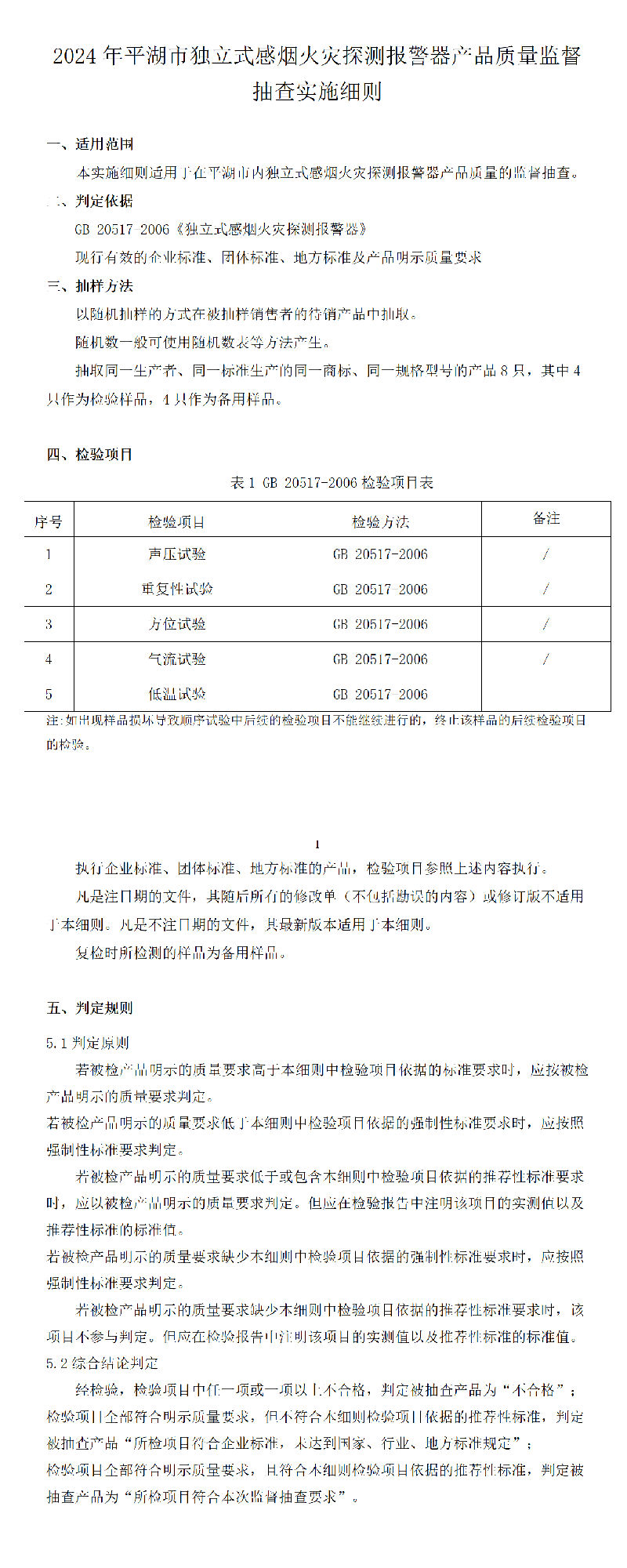 2024年平湖市獨(dú)立式感煙火災(zāi)探測報警器產(chǎn)品質(zhì)量監(jiān)督抽查實(shí)施細(xì)則