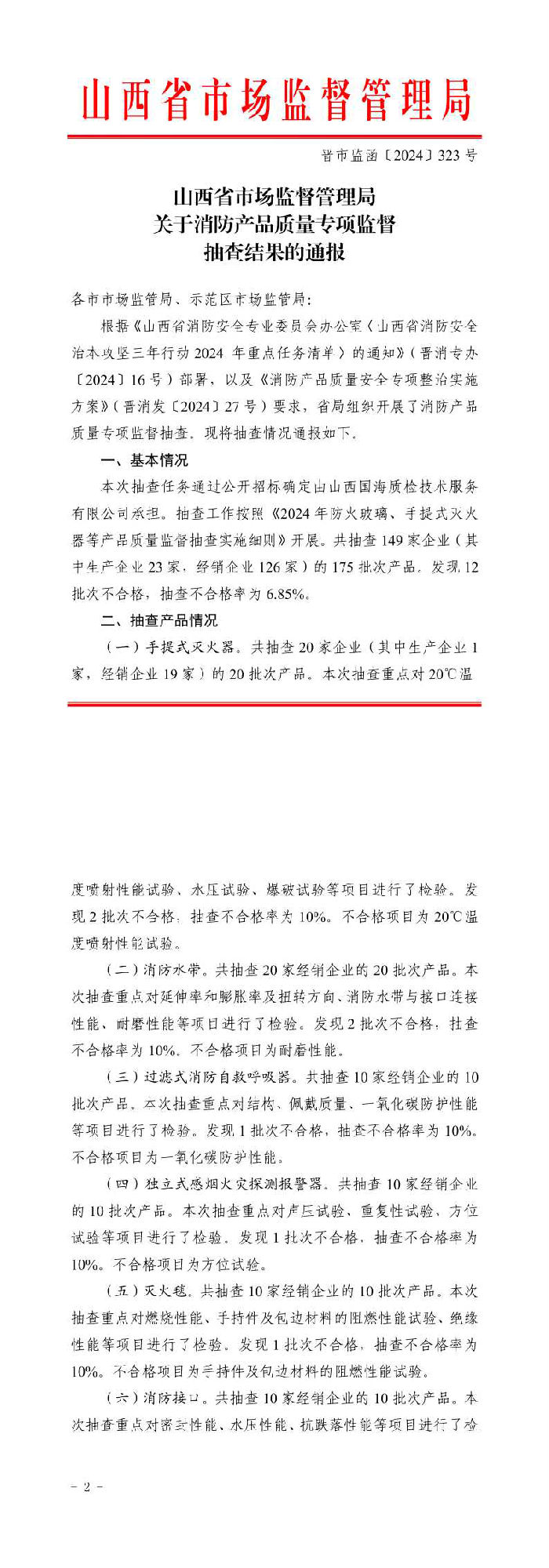 山西：消防產(chǎn)品質(zhì)量專項監(jiān)督抽查175批次，不合格12批次！